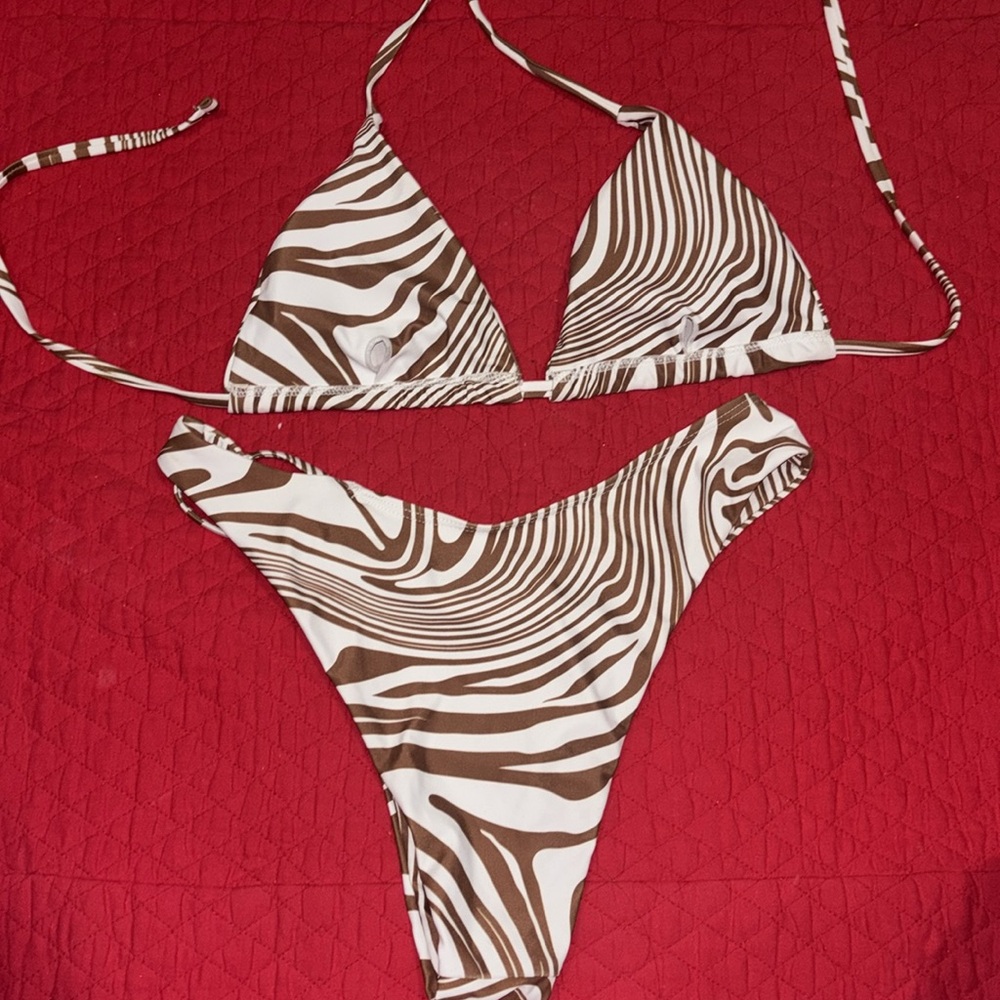 Brown and White Swirl Bikini Set